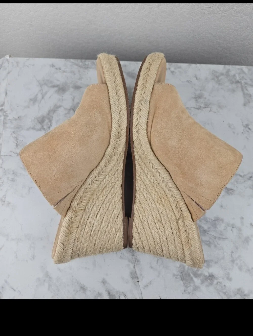 Stuart Weitzman Beige Suede Espadrille Wedge Slide
